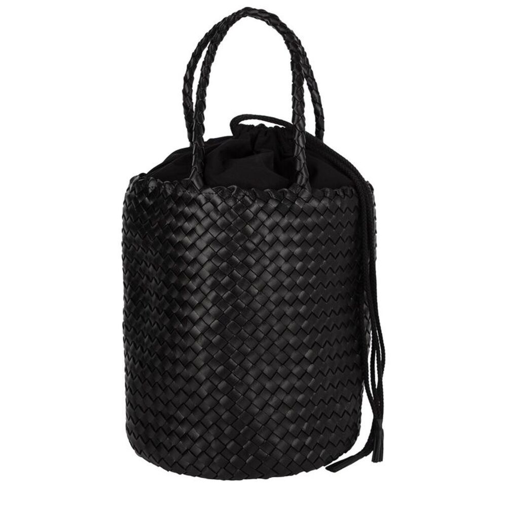 Elegant Black Woven Bucket Bag